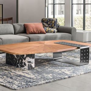 Mesa de café de madera para sala de estar moderna LU, mesa de centro con Base de acero inoxidable, producto de marca duradero y elegante - Product Image 1