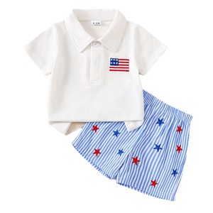 Traje de caballero para niños, nueva <span class=keywords><strong>camiseta</strong></span> infantil de manga corta con solapa, pantalones cortos, conjunto de 2 piezas, ropa de día <span class=keywords><strong>independiente</strong></span> para bebés de algodón - Product Image 5