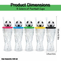 Gobelets de fête de football 500 ml, 5 couleurs, en plastique avec paille, réutilisables et durables, pour événements sportifs en plein air, fournitures en gros