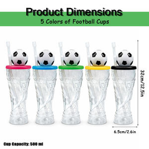 Gobelets de fête de football 500 ml, 5 couleurs, en plastique avec paille, réutilisables et durables, pour événements sportifs en plein air, fournitures en gros - Product Image 2