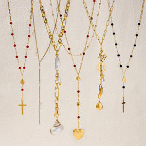 Kalung panjang salib untuk wanita, kalung Sweater rantai baja tahan karat kelas atas bentuk Y - Product Image 2