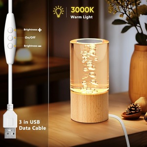 Veilleuse à bulles LED en acrylique cristal avec base en bois, luminosité réglable, lampe de table pour la salle de lecture et la chambre à coucher - Product Image 3