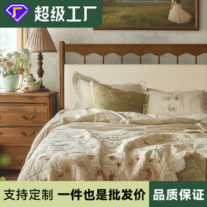 Cama de plataforma de madera maciza de estilo retro americano con cabecero suave para dormitorio principal - Product Image 5