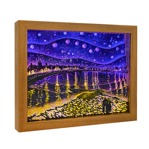 Quadri da Parete per Decorazione Domestica, Lampada 3D con Intaglio su Carta della <span class=keywords><strong>Notte</strong></span> <span class=keywords><strong>Stellata</strong></span> di Van <span class=keywords><strong>Gogh</strong></span> Sopra la Rodano - Product Image 1