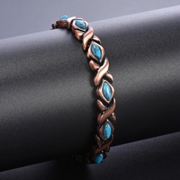 Bracelet magnétique en alliage de cuivre et turquoise, maillons X O, pierre antique, bijoux magnétiques pour la santé, hommes et femmes, vente en gros, personnalisé, OEM