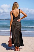 Robe de plage maxi en maille tricotée ajourée pour femme, style décontracté et tendance, idéale pour l'été