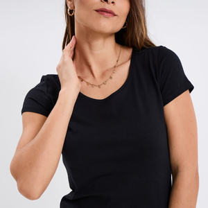 Haut décontracté à manches courtes en coton, coupe classique, en tissu tricoté respirant, séchage rapide, motif uni, anti-plis, pour femme - Product Image 2