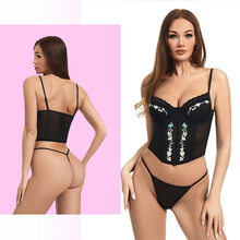 High quality fashion hot sexy femme black clothing with flowers ladies floral embroidery crop corset lingerie women top bustier