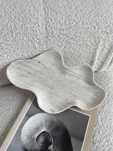 Plateau <span class=keywords><strong>en</strong></span> marbre naturel SAIDKOCC, style français, ornement de bureau, rangement de bijoux, plateau à fruits, travertin, personnalisable, nuage irrégulier - Product Image 6