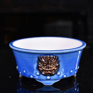 Yixing glasierter Bonsai-Topf 6 Zoll kleiner runder Topf mit Drachen zeichnung - Product Image 1