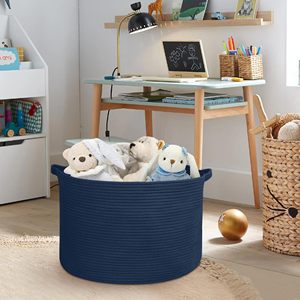 Dark Blue <b>Basket</b> for Organizing 22" X 14" Extra <b>Large</b> Woven Cotton Rope Laundry <b>Basket</b>, Blanket <b>Storage</b> for Living Room Bedroom - Product Image 5