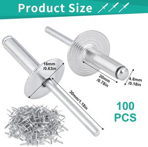 Rivets aveugles ouverts en aluminium à haute réutilisation, à tête plate, finition brillante pour automobiles, meubles et équipements mécaniques - Product Image 4