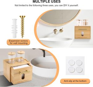 BSSN - Contenedor Desechable de Bambú para 60 Discos de Algodón, Caja para Toallas, Cajón de Tamaño XL para Baño, Desmaquillante - Product Image 6