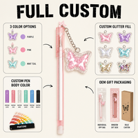Stylo gel avec pendentif papillon en acrylique pailleté mignon, encre noire 0,5 mm, cadeau pour écolière, logo personnalisé OEM, vente en gros