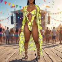 Cut-Out-Print Monokini Cardigan 2-teiliges Set Karneval J'ouvert Montag Mode Bademode Private Label Großhandel Miami Trinidad