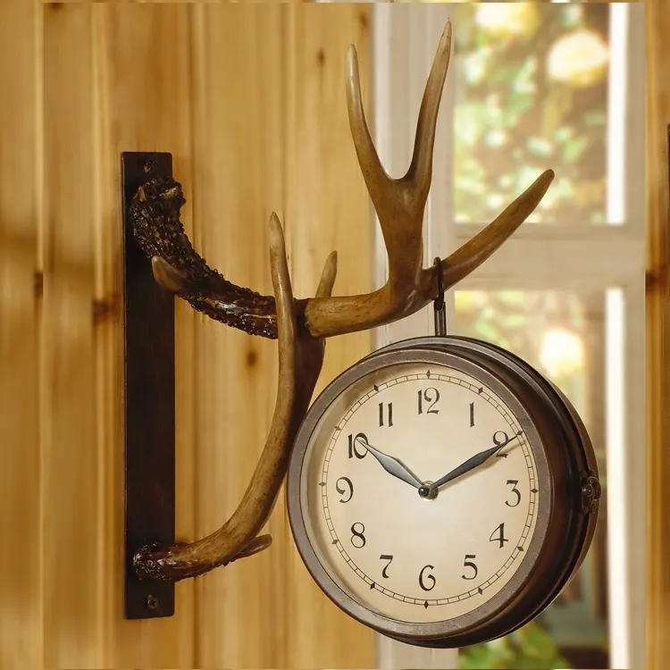 ديكور المنزل الفاخرة الرجعية خمر جهاز استزراع للزهور من المعدن البسيط ساعة حائط خشبية أثرية