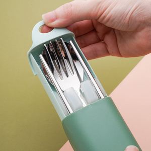 304 Stainless Steel 2/3 Pcs <b>Box</b> Travel Camping Spoon Fork Chopsticks Tableware Student Portable Cutlery Set - Product Image 6