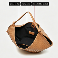 Sac à bandoulière pour femme en cuir véritable rétro à la mode, grand format, tissé, souple, sac à main décontracté de luxe pour le bureau et le week-end