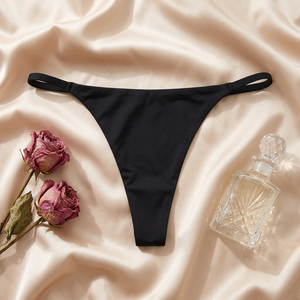 Black Thin Strap Women <b>Thong</b> Panties Low Rise <b>Seamless</b> Ladies G String Underwear Breathable No Show Plus Size Intimates OEM ODM - Product Image 3