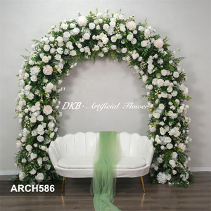 Arche de fleurs artificielles blanches faites à la main en forme de U, arche de fleurs en soie rose pour décorations de mariage - Product Image 2
