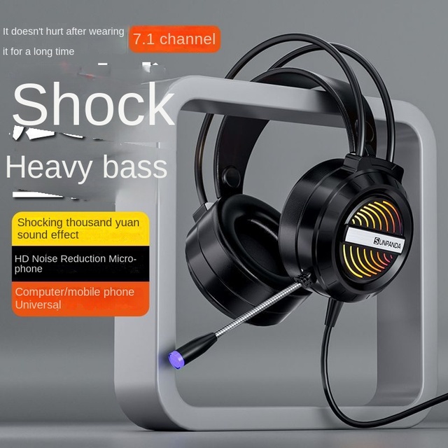 Computer Over-ear Headset with Microphone for E-Sports Games-Wired USB Connection Active Noise Cancellation (ANC) 2.2m Cord