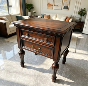 New Arrival Two Drawer Beaded Trim Cabriole Leg Solid Wood Nightstand with Dual Style Brass Pull Knobs - Product Image 2