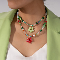 Collier DIY perlé en acier inoxydable inaltérable avec breloque fleur champignon en pierre naturelle