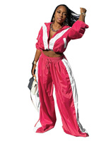 Ensemble 2 pièces rayé pour femme : Survêtement décontracté avec veste zippée et pantalon large pour sorties