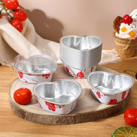 Gobelet à dessert en aluminium en forme de cœur rouge avec couvercle en dôme transparent pour boîte cadeau et présentation en boulangerie, vente en gros