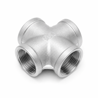 Raccord de tuyauterie fileté en croix à 4 voies en acier inoxydable 304, 1/4-1 pouce BSPP/BSPT, surface lisse, résistant à la corrosion, basse pression