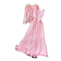 Robe longue plissée élégante pour femme à col carré, manches longues, appliques en dentelle, taille cintrée, pour soirée, printemps, automne, invitée de mariage