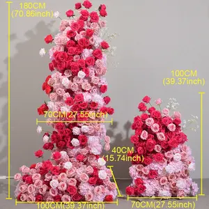 Arche de fond de scène de mariage 5D <span class=keywords><strong>rose</strong></span> vif de luxe, décoration en panneau KT, arrangement floral en rangée, décoration florale au sol, accessoire pour événement festif, vitrine - Product Image 5