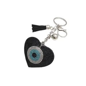 Fashion Pendant Accessories Heart Blue Diamond Devil Eye Key Ring Bling Rhine Stone Crystal Heart Evil Eyes Key Chain