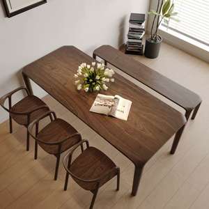 North American <b>Walnut</b> Solid Wood Dining <b>Table</b> Rectangle Handmade Modern Dining Room Furniture - Product Image 2