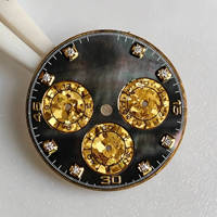 Cadran de montre chronographe Tahitian Black MOP, sous-cadrans à 3 aiguilles avec confettis en flocons dorés, index des heures en diamant rond, compatible avec les mouvements 4130 4131