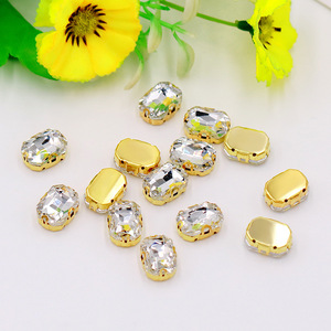 Boucles rectangulaires en strass, base dorée, 12 facettes, 4 trous, accessoires de bijouterie pour vêtements, bricolage - Product Image 4