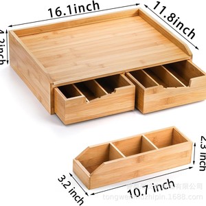 Caja de almacenamiento de cápsulas de café de bambú con tres cajones para máquina de café y organizador de bolsitas de té, organizador de escritorio - Product Image 4