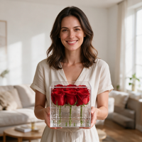 Roses rouges préservées avec tige, rose éternelle dans une boîte en acrylique transparente, cadeau de la Saint-Valentin pour petite amie, décoration de table à la maison, vente en gros