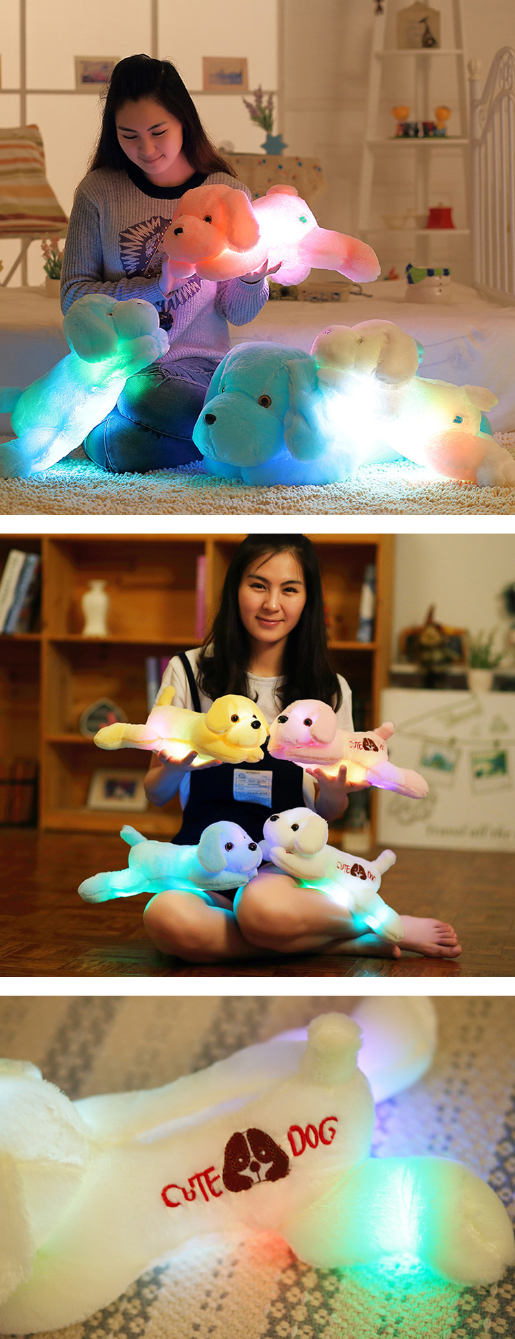 50cm colorful glowing dogs luminous stuffed animal plush baby soft toys led light up dog plush for kids toys