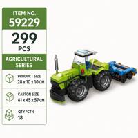 Juego de Bloques de Construcción de Tractor Verde Personalizado que Arrastra Remolque Azul, Juguetes Versátiles para Niños para Escenarios de Transporte y Logística de Cosecha
