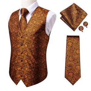 Men's Formal Paisley Pattern Vest & Tie & Hanky & Cufflinks, Males 4 In 1 Dressing Accessories For Wedding And Business Occasion