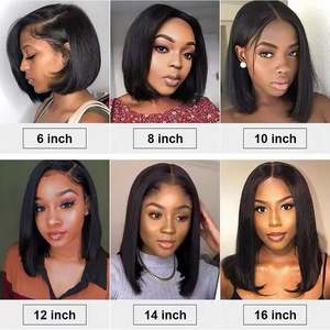 Perruque courte en cheveux vietnamiens en gros, fermeture en dentelle 4x4, dentelle transparente, lisse, sans colle, 100% cheveux humains européens, 180% - Product Image 4