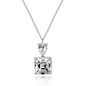 925 plata esterlina rodio plateado Cubic Zirconia CZ Asscher corte solitario colgante collar - Product Image 1