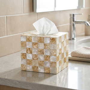 Handmade Mother of Pearl Tissue Box Holder Geometric Inlay Mediterranean Decorative Cover - Product Image 3