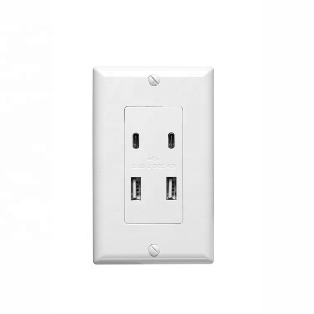 Barep UL Listed Residential Grade TR 4.8A 5V Type A+C USB Charging C Wall Electric Outlet Socket Plug With USB Port for Bedroom