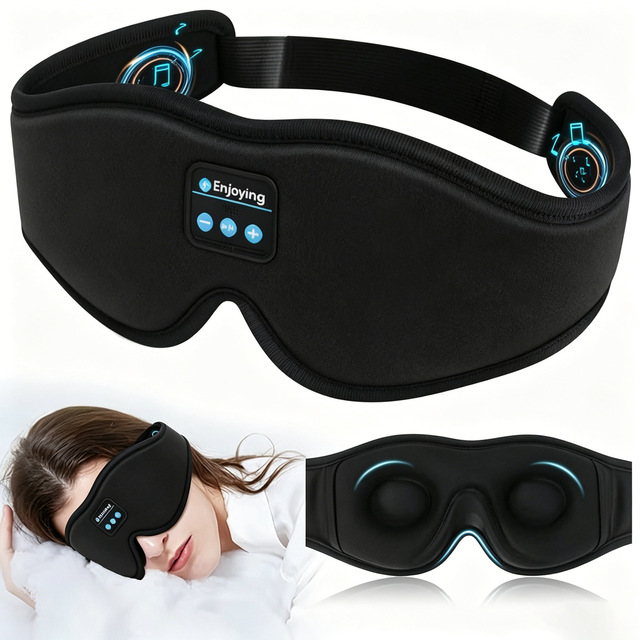 3D BLE5.4 Sleep Eye Mask Wireless Headphones Ultra Thin Stereo Speakers Light Blocking Side-Sleepers Long Battery 10m Range