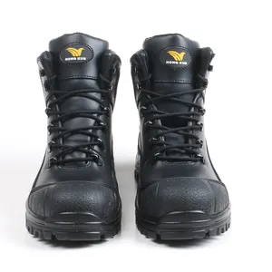 Double Density PU Sole Genuine Leather Water Resistant Steel Toe Safety Shoes Boots For Workman