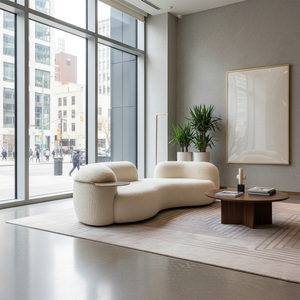 Modern Curved Sofa Set Luxury Lamb <strong>Velvet</strong> Teddy Fleece Modular Sectional Couch with <strong>Coffee</strong> <strong>Table</strong> for Living Room Furniture - Product Image 5