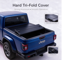 Couverture de benne rigide pliable en trois parties pour Jeep Gladiator 2020-2024, Toyota Hilux 2015-2024, Ram 1500, F-150, Ranger 5ft 6.5ft