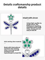 Kunden spezifische S925 Sterling Silber einfache Blume Libelle Zirkon Ohrringe European American Fashion für Jubiläum & Geschenk